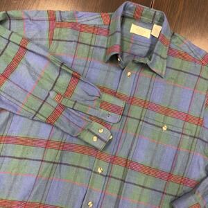 Vintage Sears Mens Flannel Shirt Large Tall Blue Green Red Plaid Button Up